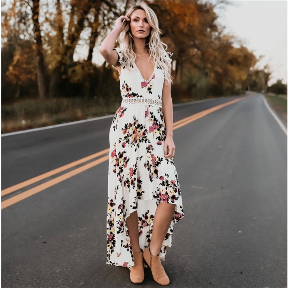 CAMILLE💐Ivory Boho Floral Print Dress - Picture 5 of 8